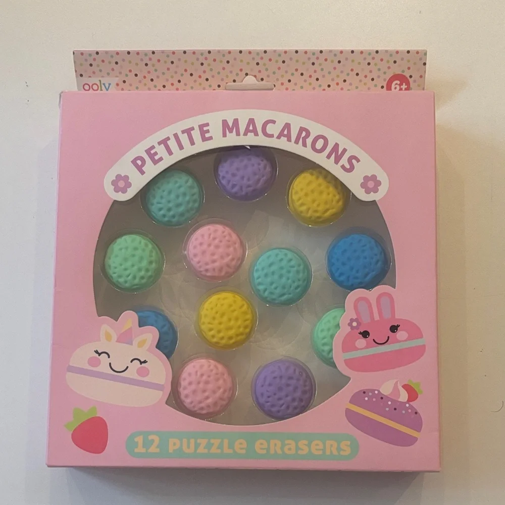Petite Macarons Puzzle Erasers Set - Pink, Purple, Blue, Yellow